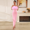 Women dress Feather Tube Top Dress Women's Clothing Pink Dress Elegant