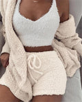 3pcs Womens Clothing Long Sleeve Crop Tank Top And Drawstring Shorts Pajama - Touches