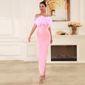 Women dress Feather Tube Top Dress Women's Clothing Pink Dress Elegant