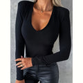 Women's Long-sleeved V-neck Tight Bottoming Casual Simple T-shirt Top - Touches