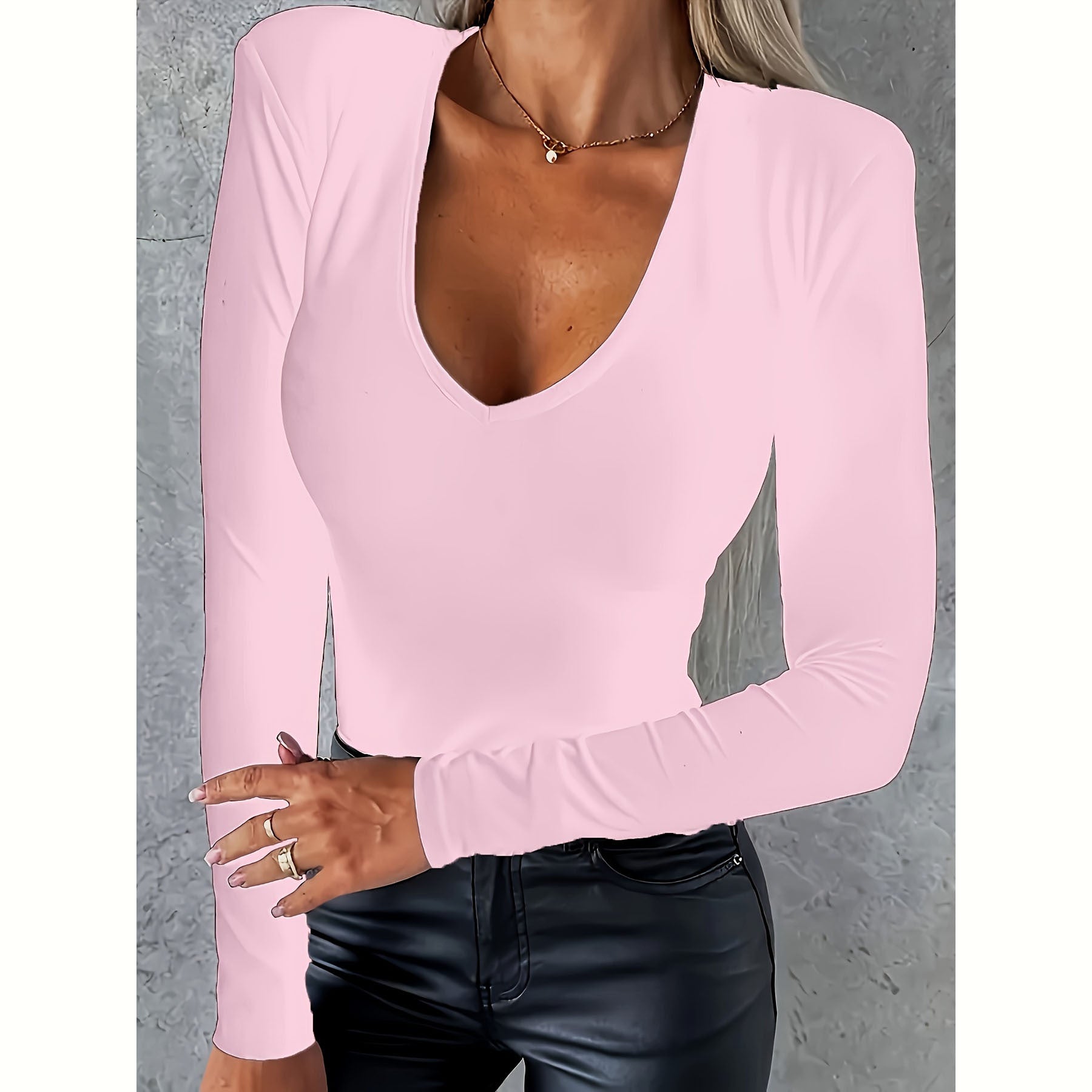 Women's Long-sleeved V-neck Tight Bottoming Casual Simple T-shirt Top - Touches