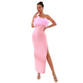 Women dress Feather Tube Top Dress Women's Clothing Pink Dress Elegant