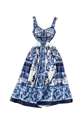 Hoiday Blue And White Porcelain Flower Printing Cotton Dress Women - Touches