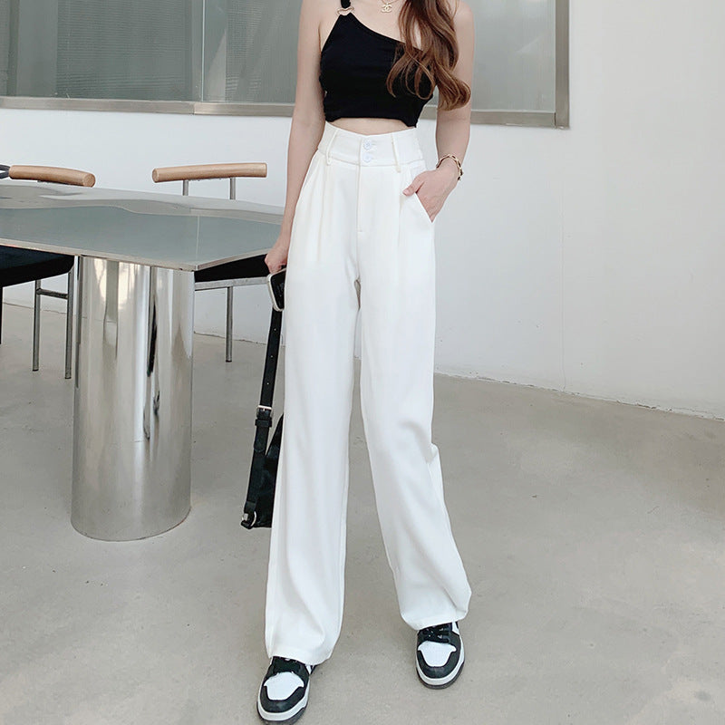 Women's High Waist Ice Silk Suit Wide Leg Pants - Touches