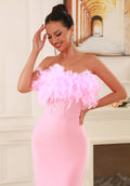 Women dress Feather Tube Top Dress Women's Clothing Pink Dress Elegant