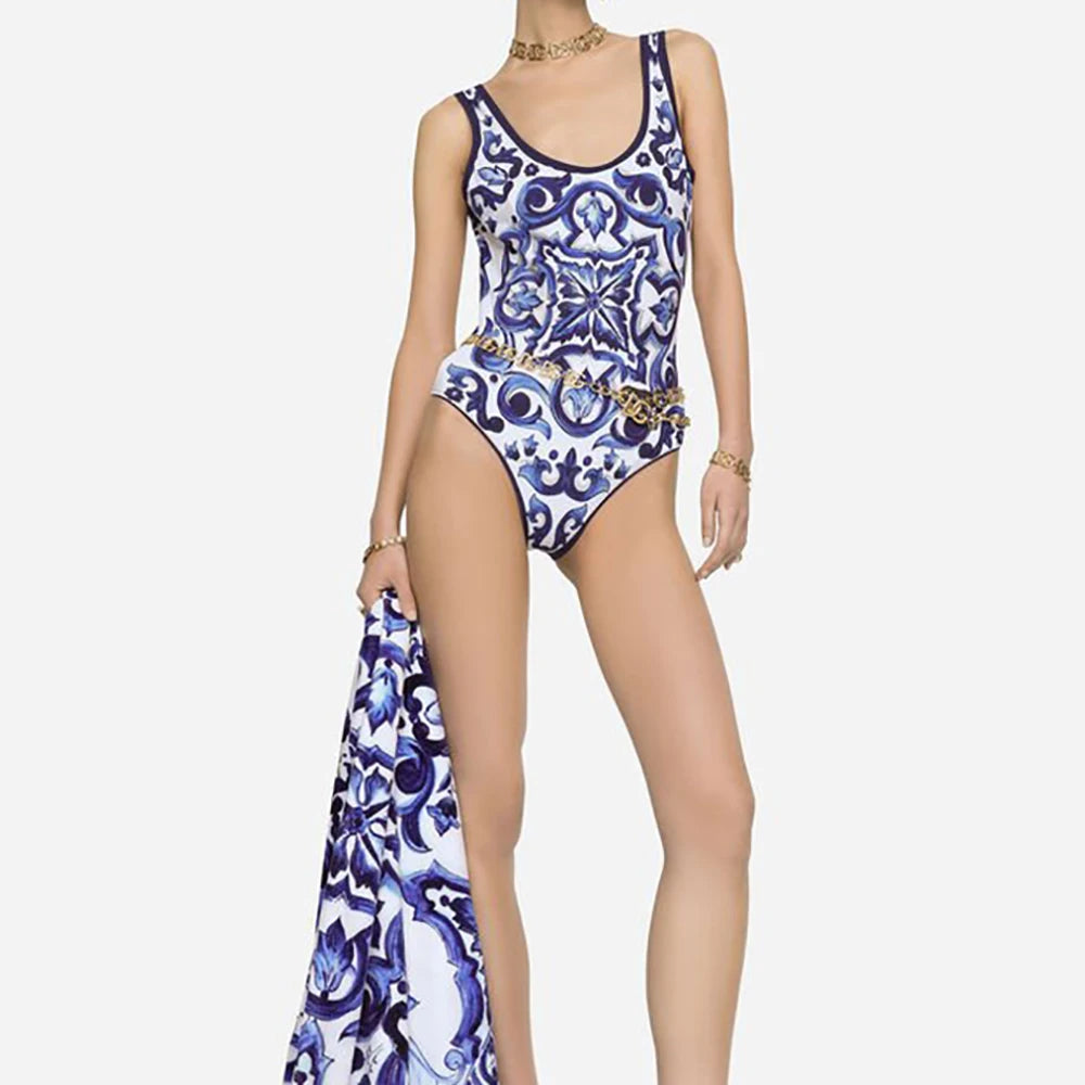 women swimwear Vintage Print One Piece Brazilian Swimsuit Set - Touches