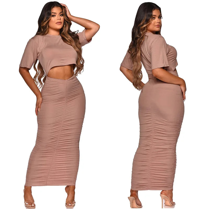 Sexy Elegant Women Skirt Set Half Sleeve Crop Top T Shirt+Skirts - Touches