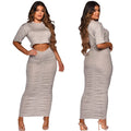 Sexy Elegant Women Skirt Set Half Sleeve Crop Top T Shirt+Skirts - Touches