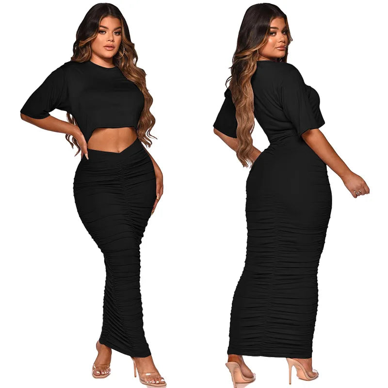 Sexy Elegant Women Skirt Set Half Sleeve Crop Top T Shirt+Skirts - Touches