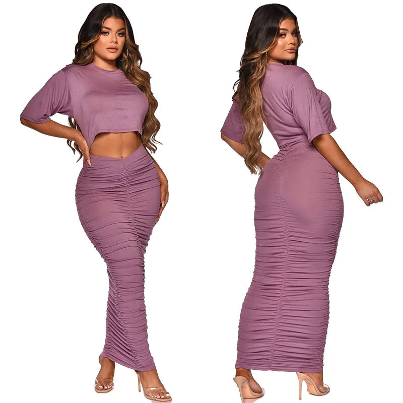 Sexy Elegant Women Skirt Set Half Sleeve Crop Top T Shirt+Skirts - Touches