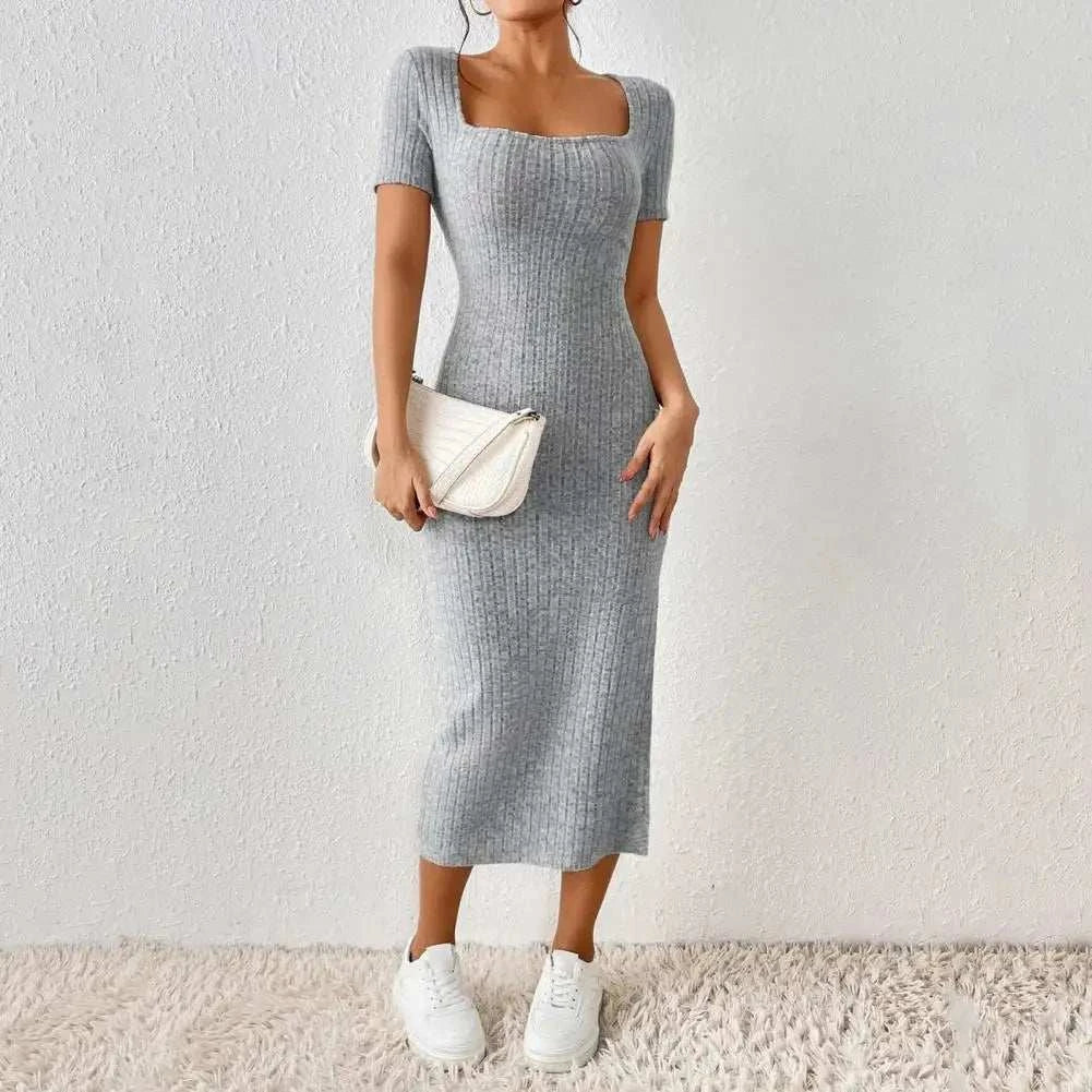 Solid Color Square Neckline Dress  Midi Dress for Women - Touches