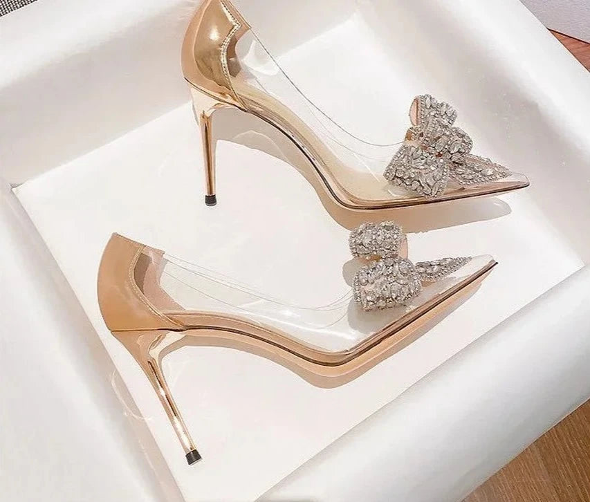 Rhinestone Butterfl-knot Pointed High Heels Spring - Touches