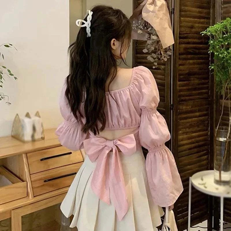 Korean style Women's Korean Square Collar Bow Bandage - Touches