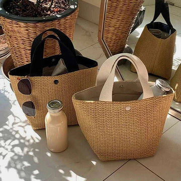 Elegant Ladies Straw Woven Handbag Women Holiday Beach Casual Tote Top-Handle Bags Fashion Retro Shoulder Bags - Touches