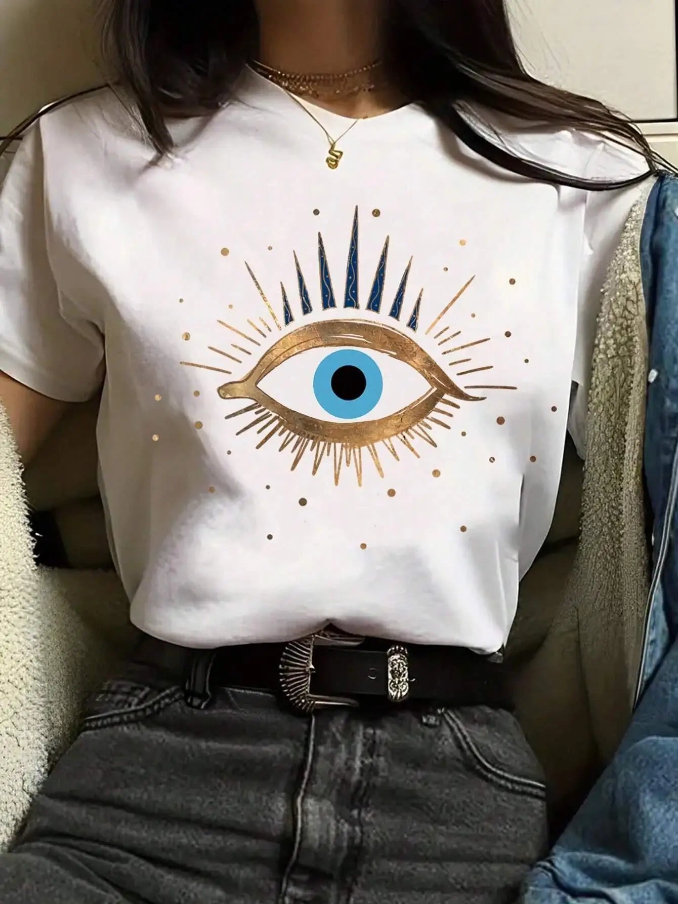 Spring Cotton T-Shirts For Women Devil's Eye Printing - Touches