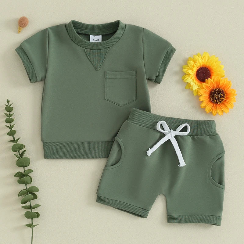 Toddler Boys Clothes Summer Baby Clothing Short Sleeve Solid Color - Touches