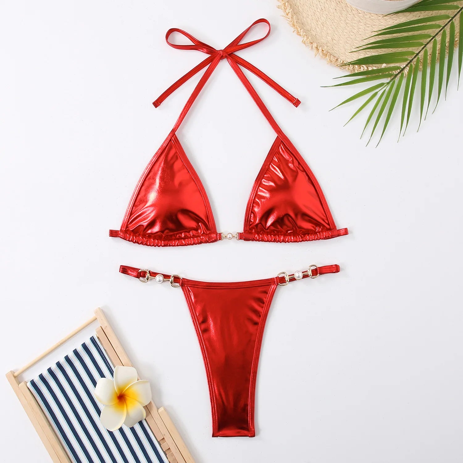 Bikini sets Sexy Metallic Halter Bikinis Set summer beachwear swimsuit 41549050183750|41549050216518|41549050249286