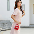 New Fashion Simple Solid Rivet Handheld PVS Mini Jelly Bag Single Shoulder Crossbody Mouth Red Bag Handbags - Touches