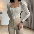 Women Crop Top Long Sleeve Square Collar - Touches