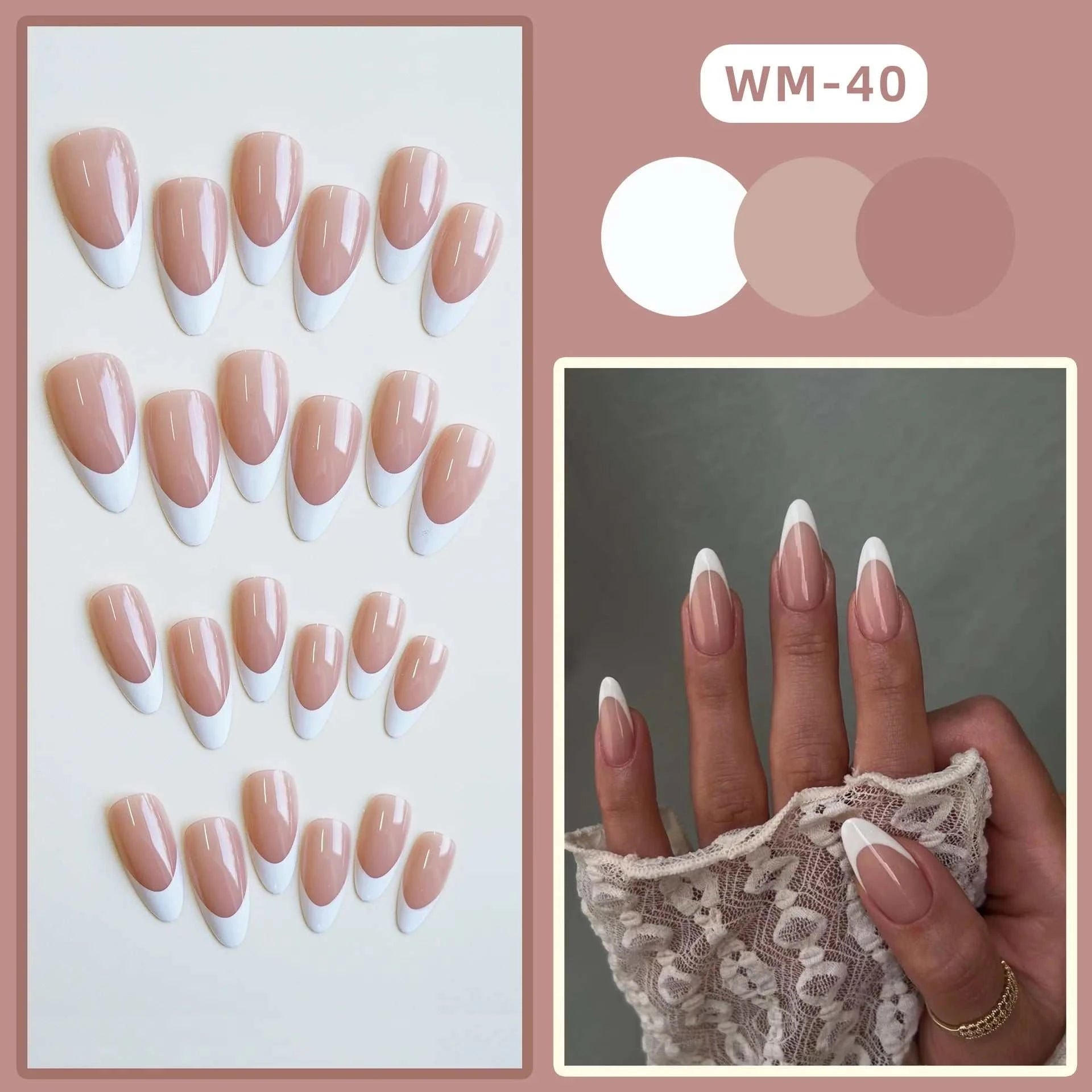 fake nails 24PCS/1 BOX  White Almond French Nails - Touches