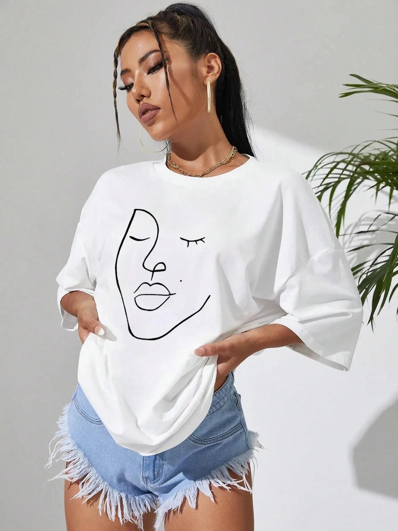 Simple Line Pattern Women's Face Printing - Touches