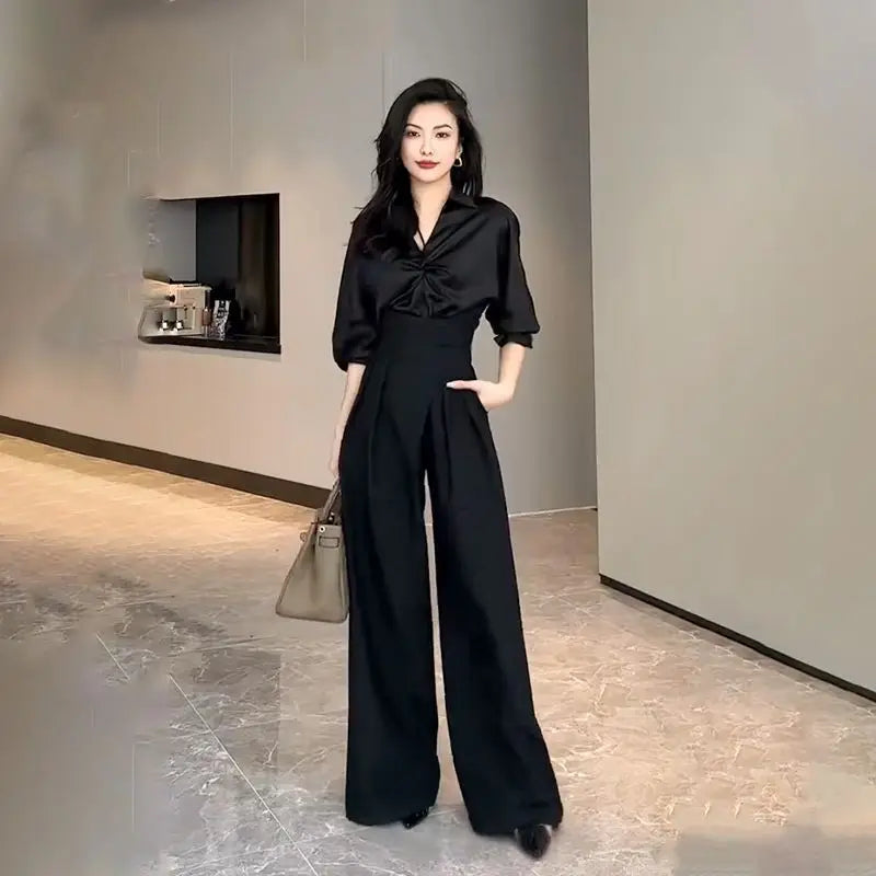 Black Design Wide-Leg Pants Women's Slimming Suit Pant - Touches