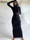 Long Sleeve Hooded Patchwork Skinny Dress - Touches