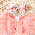 Baby Clothing Girl Summer Frill Trim Ribbed Romper + Elastic Waist Shorts + Bow Headband - Touches