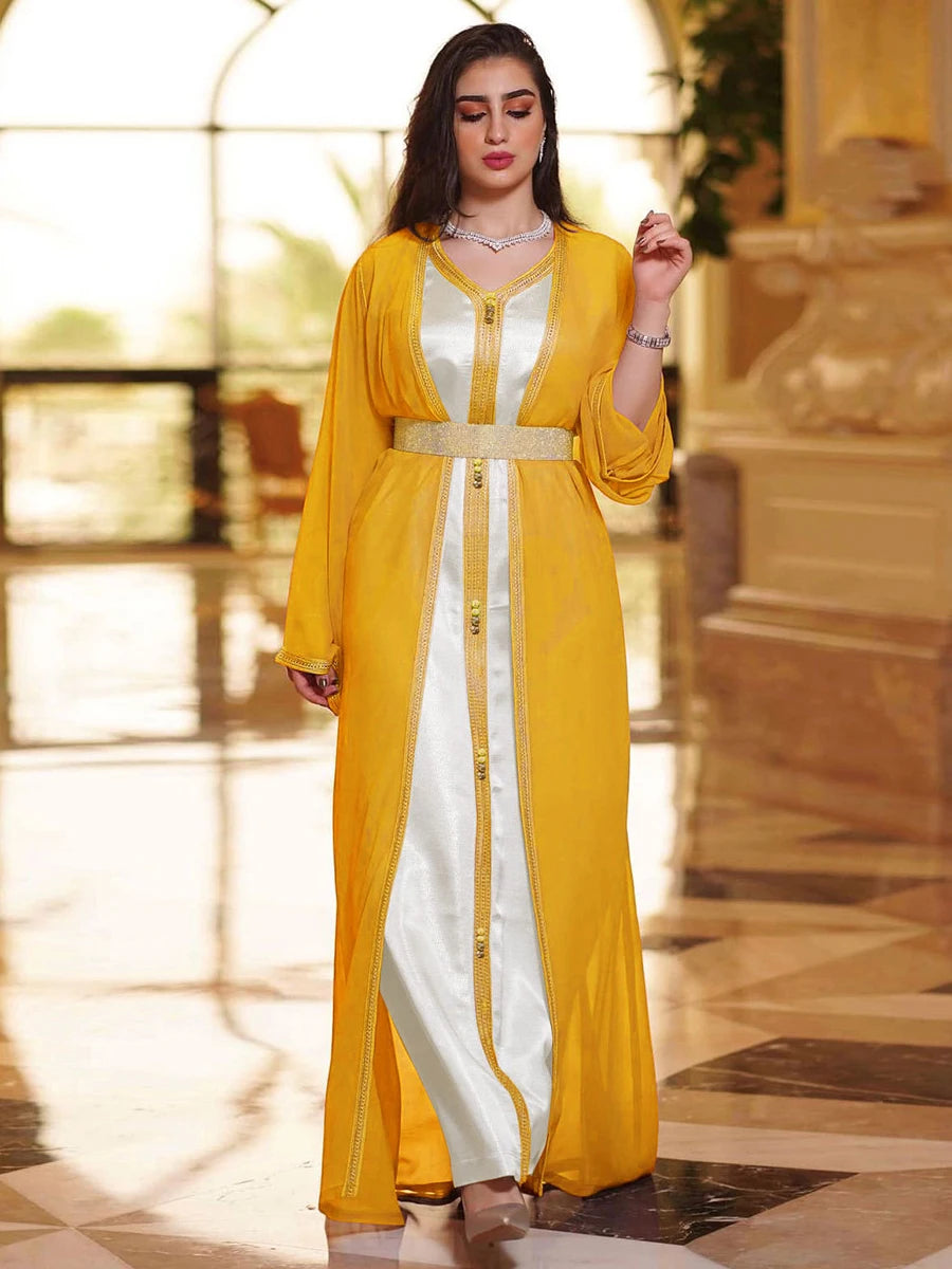 Two Pieces Abaya Set Women Vest Long Dress