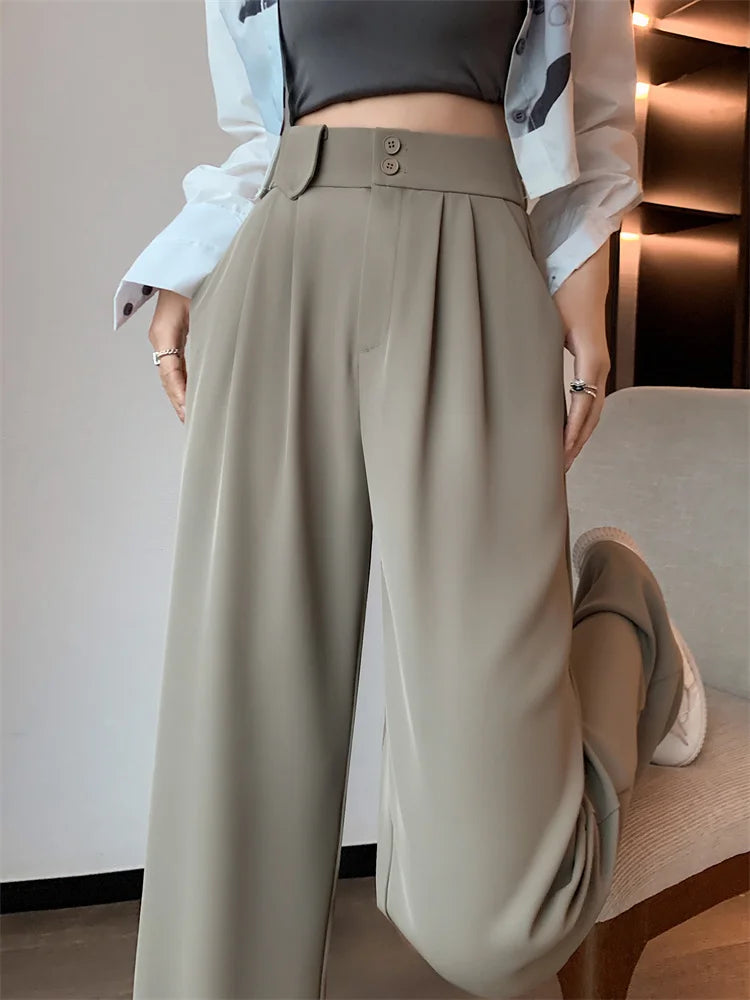 High Waist Pants For Women New Korean Fashion Button Up Wide Leg - Touches