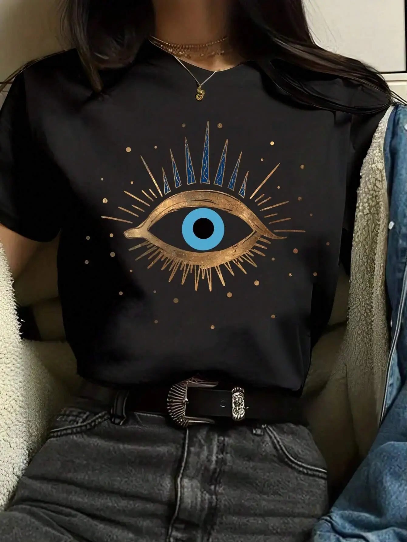 Spring Cotton T-Shirts For Women Devil's Eye Printing - Touches