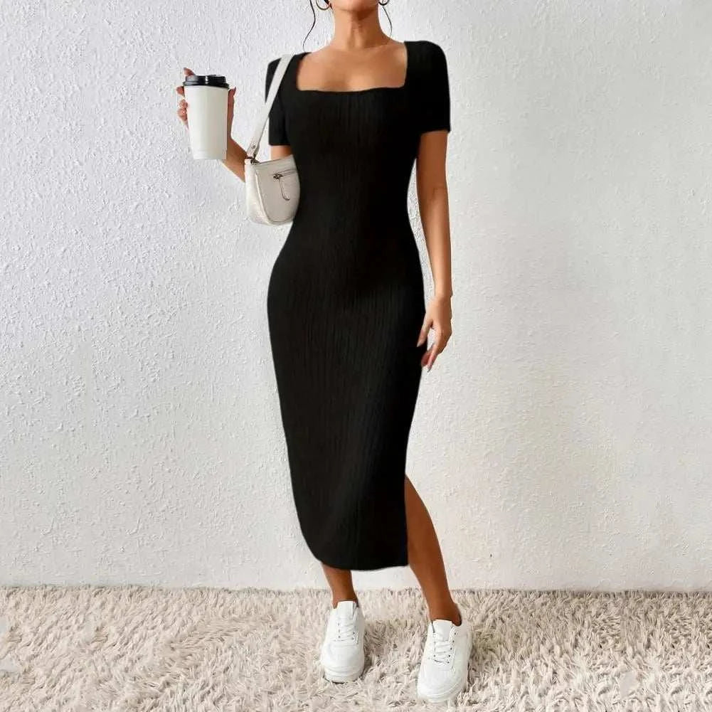 women dress  Solid Color Square Neckline Dress  Midi Dress for Women - Touches