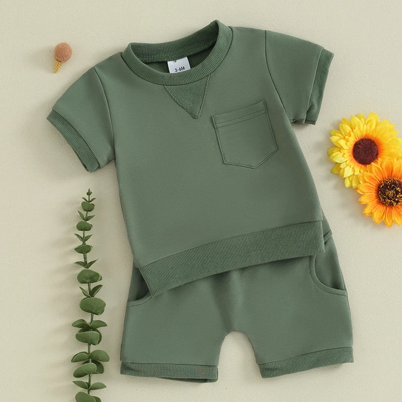 Toddler Boys Clothes Summer Baby Clothing Short Sleeve Solid Color - Touches