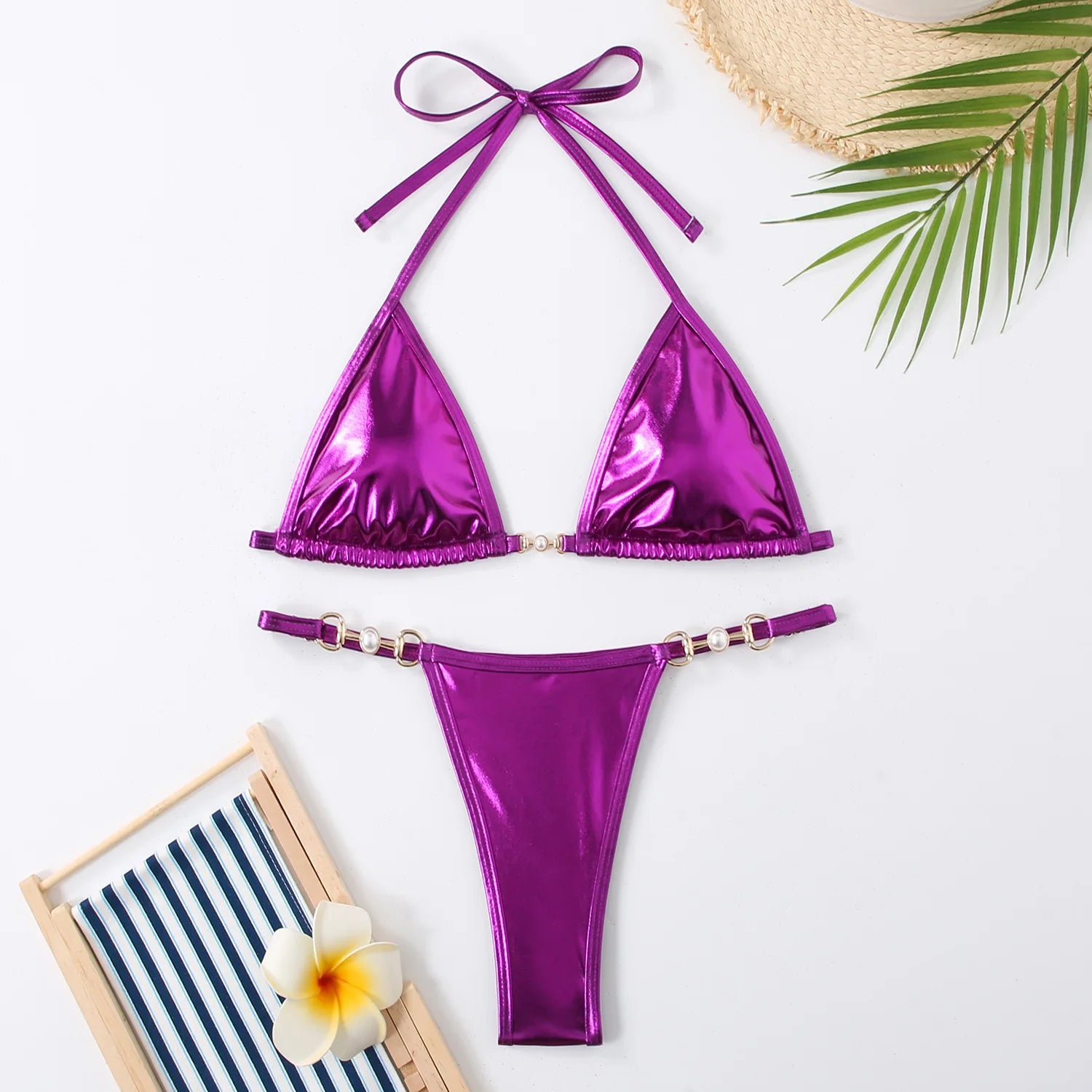 Bikini sets Sexy Metallic Halter Bikinis Set summer beachwear swimsuit 41549049331782|41549049561158|41549049659462