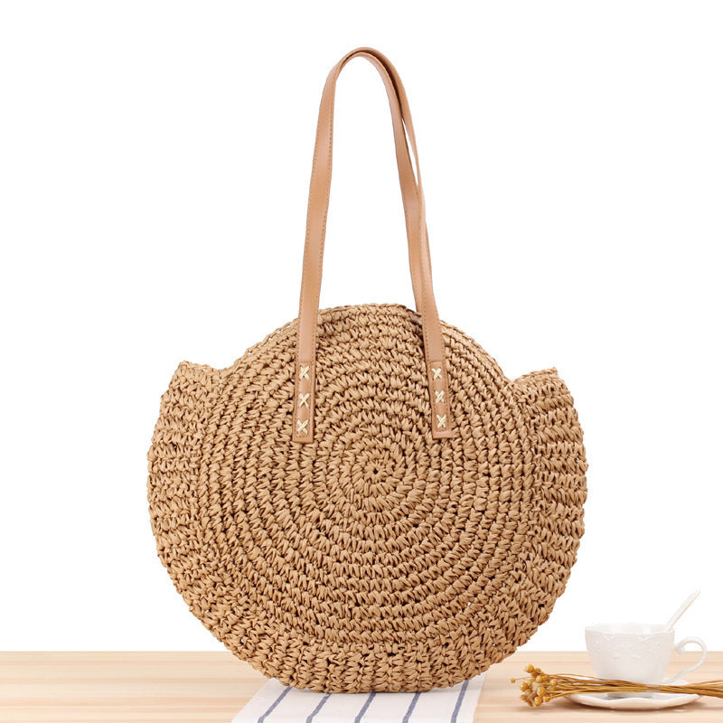 Simple Round One-shoulder Straw Bag Woven Bag Beach Bag Fashion Female Bag Straw Bag